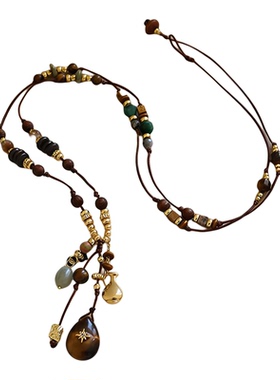 秋冬新款原创精致天然石玛瑙项链配饰女轻奢小众高级感编织毛衣链