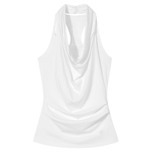 PSO Brand女装假两件荡领黑色挂脖上衣设计感收腰显瘦工字背心