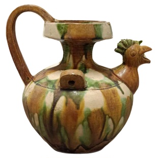 仿古唐三彩摆件鸡首壶古玩古董博古架摆设古典家居饰品瓷器陶器