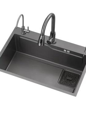 纳米厨房水槽大单槽SUS304不锈钢枪灰色家用洗菜盆洗碗槽台下盆