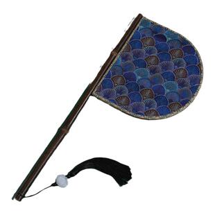 原创紫竹长柄异型刀扇汉服走秀拍照道具便面扇古风女式便携刀把扇