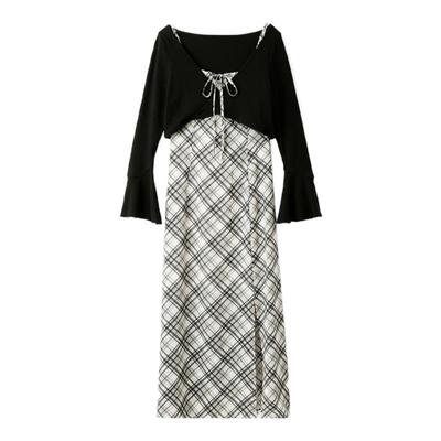 LILY BROWN秋冬款 甜美格纹开叉两件套连衣裙LWFO244133
