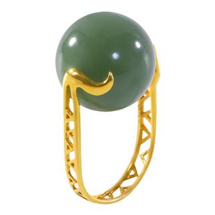 和合玉器和田玉淡碧玉18k戒指金镶玉玉珠指环圆珠镶嵌黄金手饰10#