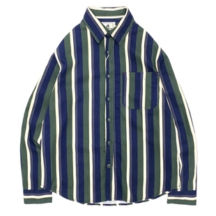 Vintage 美式阿美咔叽日系复古条纹衬衫男全棉彩条宽松长袖衬衣男