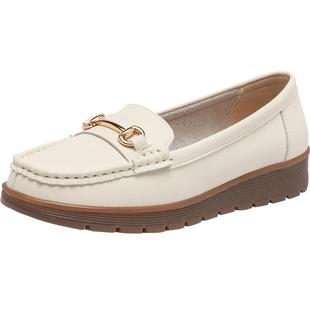 红蜻蜓女鞋豆豆鞋秋冬时尚休闲平底鞋套脚软底妈妈鞋轻便中老年鞋