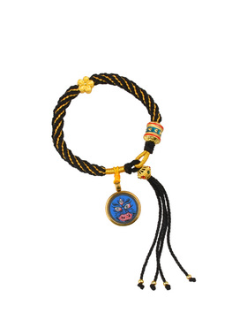 YUSTUDIO西藏手绘黄铜唐卡黑财神手链转经轮本命年转运手绳饰品