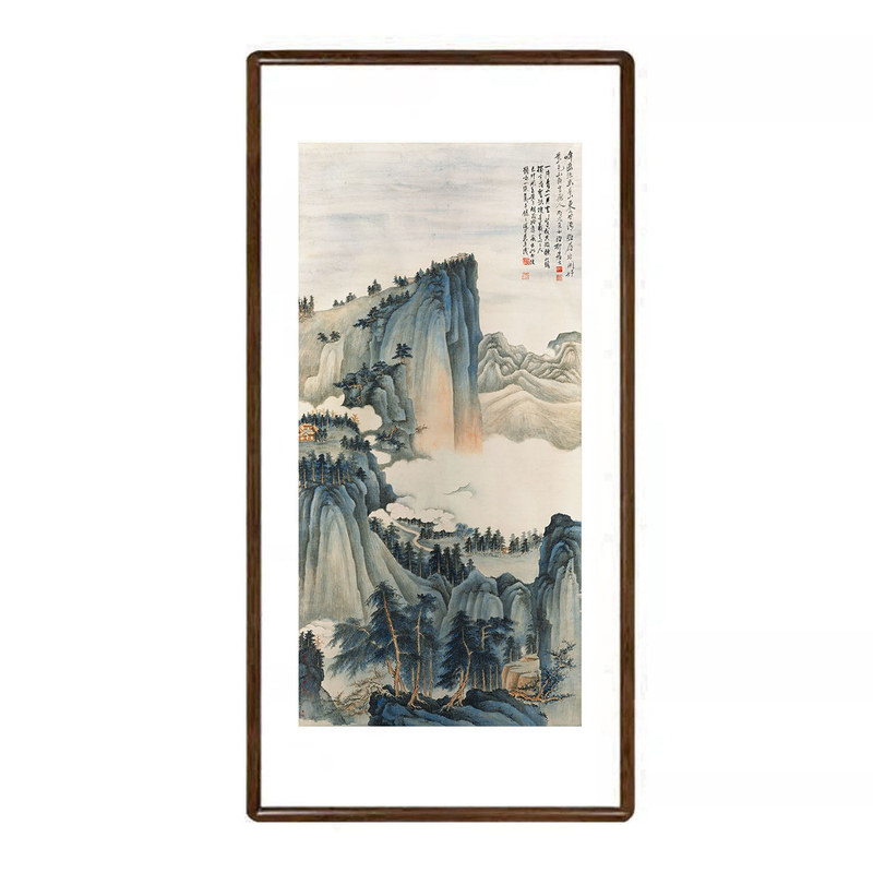 谢稚柳新中式山水挂画客厅玄关画
