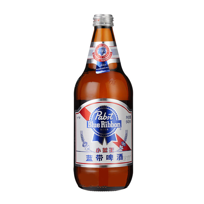 Pabst Blue Ribbon蓝带啤酒小蓝王经典11度640mlx12瓶美国黄啤新