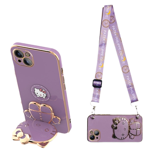 凯蒂猫kt苹果14手机壳磁吸贴片iPhone13带支架镜子12pro可斜挎11max背带xr挂绳15plus镜头全包7p防摔xs硅胶16
