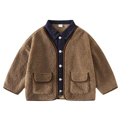 加厚牛仔拼接羊羔毛棉服植木