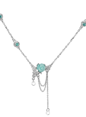 YGPM原创冰蓝玫瑰系列S925纯银项链女轻奢小众设计生日礼物送女友