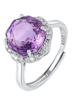 新款紫晶彩宝气质玫瑰切工艺戒指