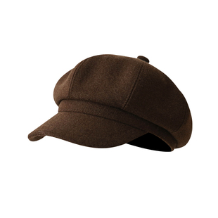 韩系秋冬气质八角帽加厚毛呢报童帽复古文艺贝雷帽男女宽檐显脸小