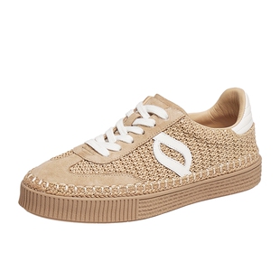 真美诗春季新款舒适透气草编渔夫鞋小白鞋休闲板鞋女98973AM5