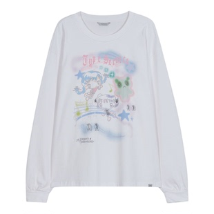 TYPESERVICE韩国设计师品牌2025秋季新款印花梦幻银色缝合上衣女