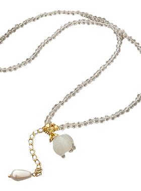 铃兰花朵水晶珍珠吊坠项链女