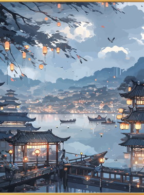 闲梦江南国风画画diy数字油画填充填色2024新款丙烯手工手绘油彩