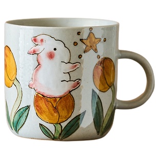 景德镇手作咖啡杯可爱兔子拉花杯办公室水杯陶瓷早餐儿童牛奶杯