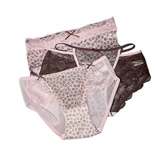 Gukoo/果壳内裤女春夏性感蕾丝豹纹新款纯棉裆抗菌女士内裤组合