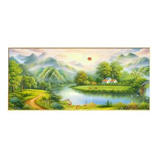 旭日东升客厅装饰画沙发背景墙挂画轻奢高级感山水画手绘油画壁画