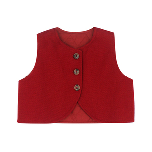 大耳象女童毛呢短马甲冬季新款宝儿拜年服休闲羊毛保暖加厚上衣