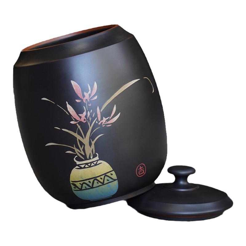 建水紫陶原矿彩填茶叶罐