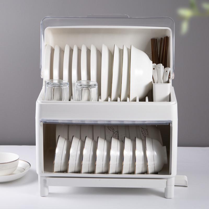 碗柜家用厨房多功能透气放碗筷收纳箱带盖双层餐具碗盘沥水置物架