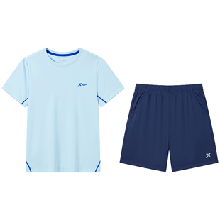 特步童装夏季款中大童透气清爽儿童短袖短裤两件套男大童运动套装