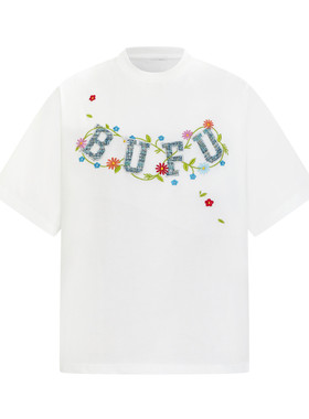 BUFU藤条美式刺绣字母短袖T恤tee