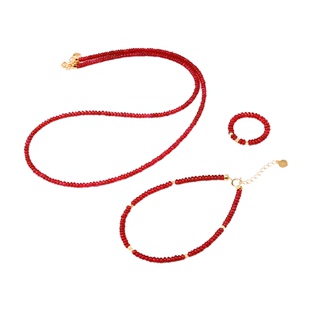 若华珠宝念兴 素面鸽血红宝石手链女18K金彩宝戒指项链套装礼物