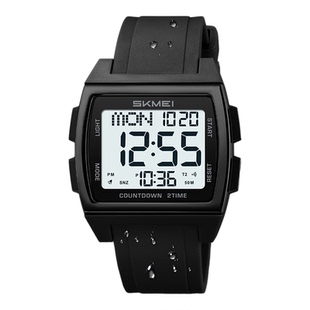 SKMEI时刻美户外方形双时间学生运动电子表防水时尚多功能手表