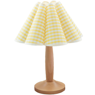 韩国少女 vintage台灯 格子花瓣榉木床头柜灯北欧ins卧室书桌民宿