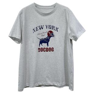 柔软亲肤小狗字母印花正肩短袖T恤女夏季2025新款休闲夏天上衣