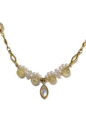 珍珠金发晶纯银月光石吊坠项链