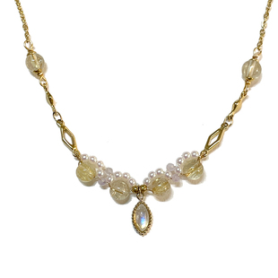 [心动碎花]礼物珍珠金发晶项链月光石吊坠纯银轻奢财运气质锁骨链