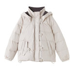 采多宝高端大码女装胖mm90%白鸭绒羽绒服新品撞色立领连帽外套