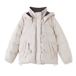 采多宝高端大码女装胖mm90%白鸭绒羽绒服新品撞色立领连帽外套