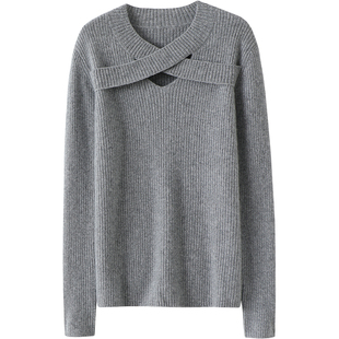 版型狂赞有魅力~交叉领纯山羊绒衫女纯羊绒毛衣针织衫打底衫秋冬