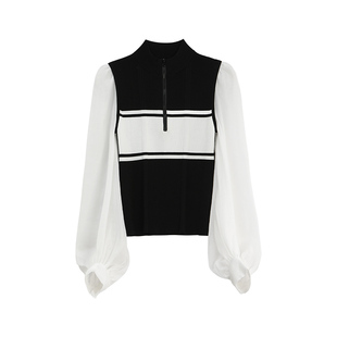 【商场同款】X--MOOM春秋新款方式甜美条纹拼接针织长袖套头衫女