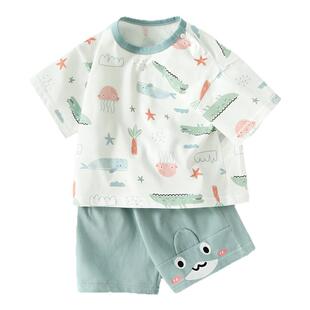 男童短袖套装婴儿夏季衣服薄款宝宝夏日女童洋气幼儿睡衣儿童新款