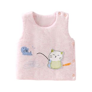 初生婴儿马甲夹棉保暖厚款护肚背心宝宝冬季表里纯棉侧开圆领坎肩