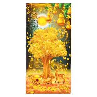 黄金发财树装饰画入户玄关摇钱树挂画走廊过道别墅酒店正品晶瓷画