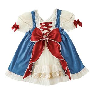 幼悠女童童话红宝石蝴蝶结洛丽塔白雪公主裙夏季复古宫廷礼服裙子