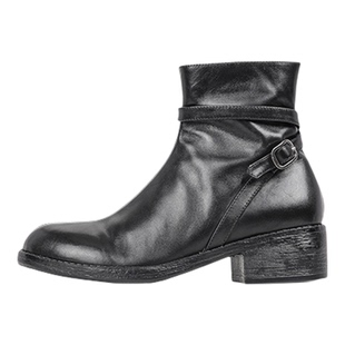 fed英伦风真皮粗跟厚底皮带扣马丁靴女秋冬新款侧拉链圆头小短靴