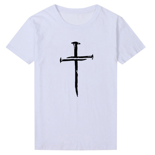 Faith Cross Christian Women T Shirt纯棉十字架印花宽松短袖T恤