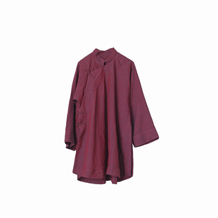 大拙老钱风色织亚麻斜襟立领盘扣宽松款国风衬衫231030