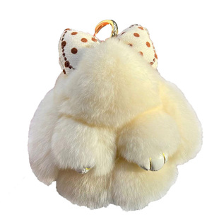 可爱真獭兔毛蝴蝶结小兔子汽车钥匙扣挂件ins毛绒公仔书包包挂饰