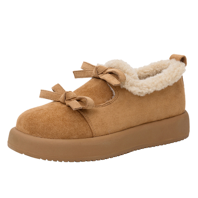 加绒雪地靴女款棉鞋厚底乐福鞋