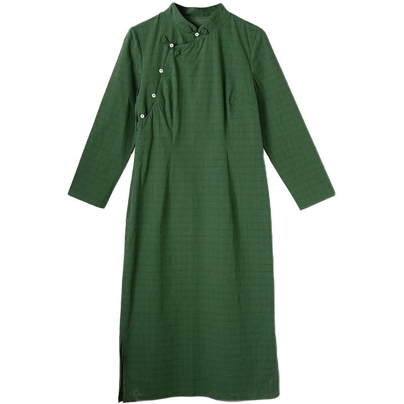 不.退换6-23CXC-019【碧草柔蓝】前世今生复古温婉轻中式修身旗袍