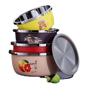 不锈钢盆彩色家用和面汤盆带盖洗菜盆漏盆洗米盆子小厨房铁盆饭盆